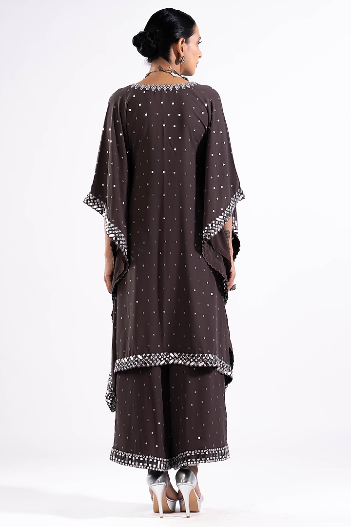 Charcoal Grey Georgette Mirror Embroidered Kaftan Set by Vvani by Vani Vats at Pernia's Pop Up Shop