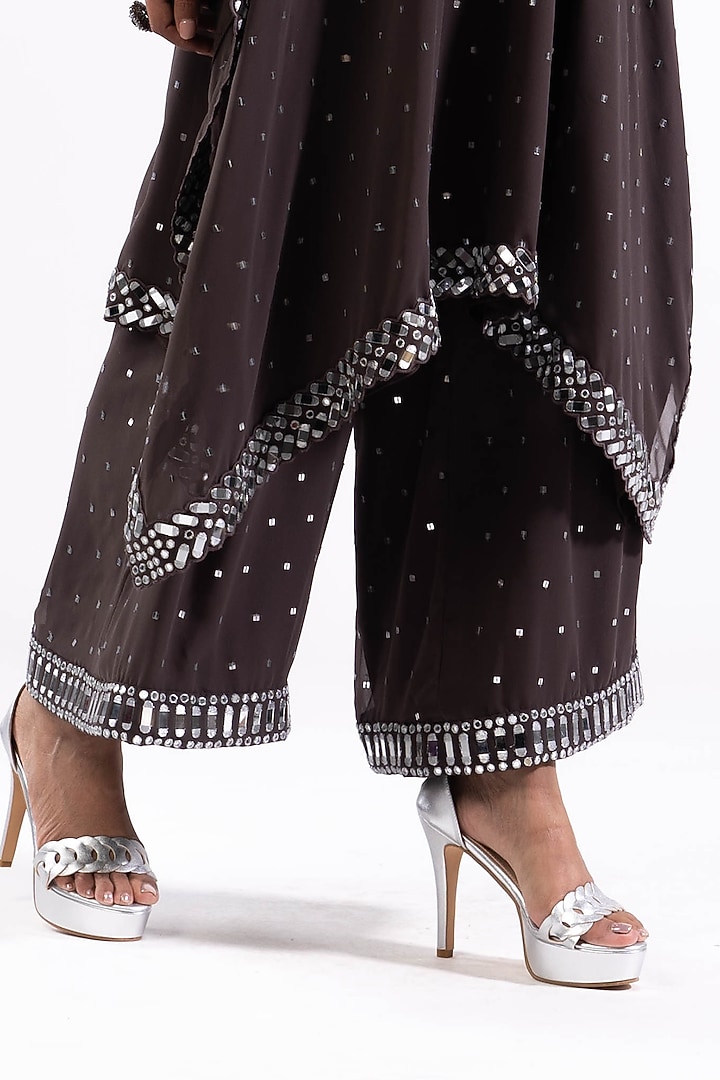 Charcoal Grey Georgette Mirror Embroidered Kaftan Set by Vvani by Vani Vats at Pernia's Pop Up Shop