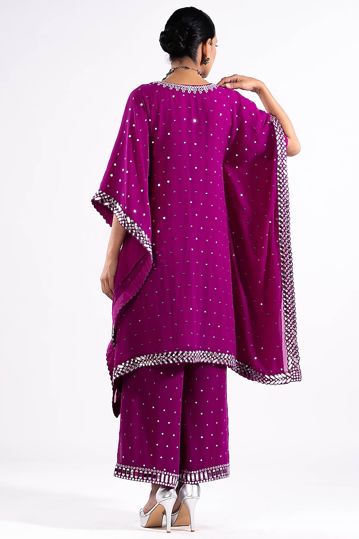 Wine Georgette Mirror Embroidered Kaftan Set by Vvani by Vani Vats at Pernia's Pop Up Shop