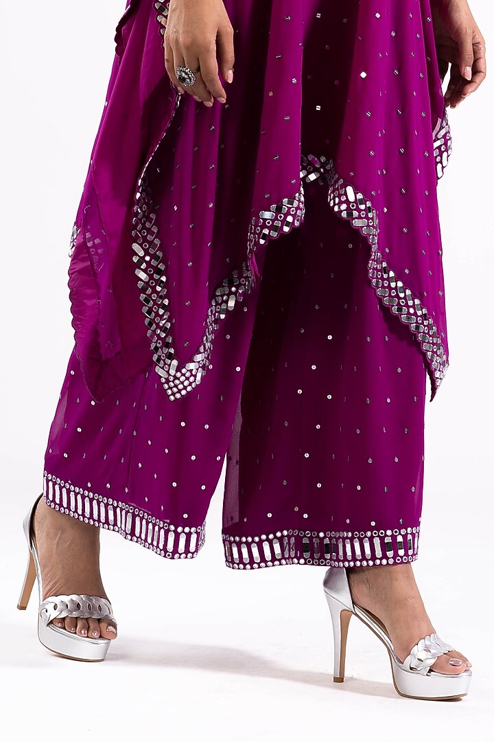 Wine Georgette Mirror Embroidered Kaftan Set by Vvani by Vani Vats at Pernia's Pop Up Shop