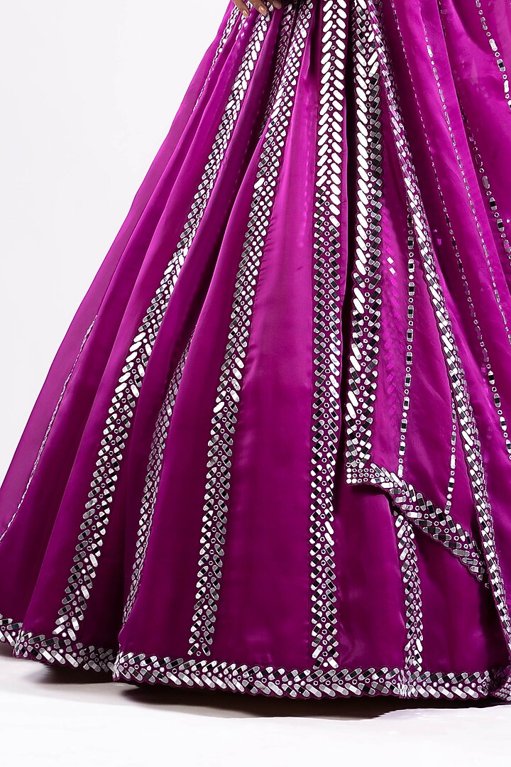 Purple Satin Organza Mirror Embroidered Bridal Lehenga Set by Vvani by Vani Vats at Pernia's Pop Up Shop