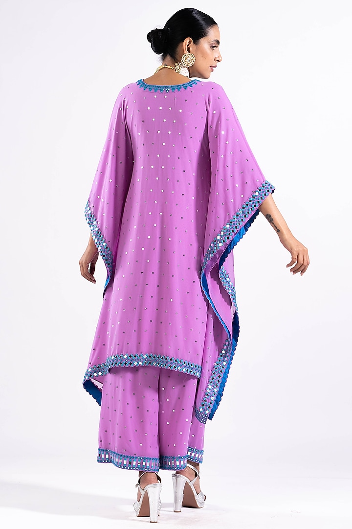 Mauve Georgette Mirror Embroidered Kaftan Set by Vvani by Vani Vats at Pernia's Pop Up Shop