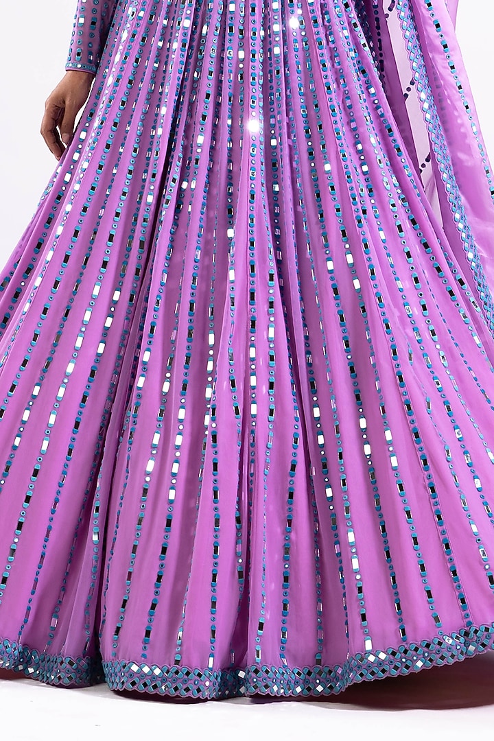 Mauve Georgette Mirror Embellished Bridal Lehenga Set by Vvani by Vani Vats at Pernia's Pop Up Shop