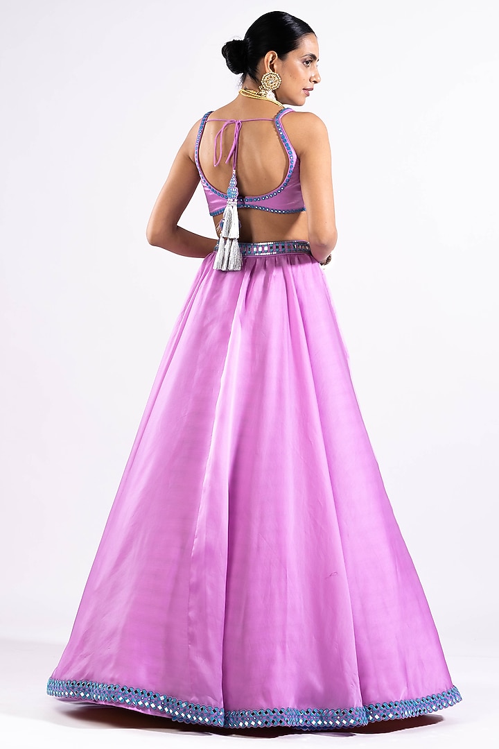Mauve Satin Organza Mirror Embroidered Wedding Lehenga Set by Vvani by Vani Vats at Pernia's Pop Up Shop