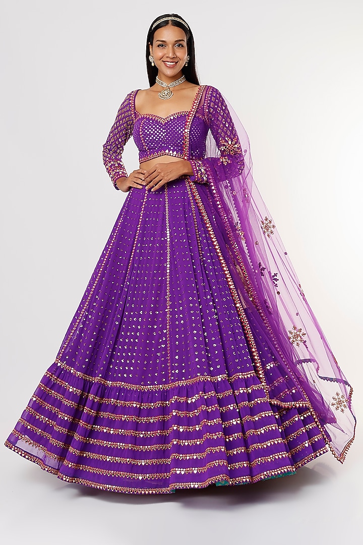 Purple Georgette Embroidered Wedding Lehenga Set by Vvani by Vani Vats at Pernia's Pop Up Shop
