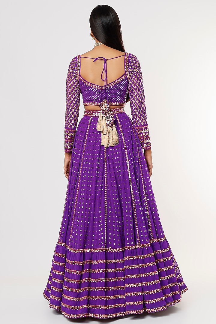 Purple Georgette Embroidered Wedding Lehenga Set by Vvani by Vani Vats at Pernia's Pop Up Shop
