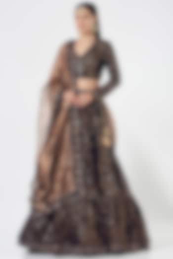 Navy Blue Velvet Wedding Lehenga Set by Vvani by Vani Vats at Pernia's Pop Up Shop