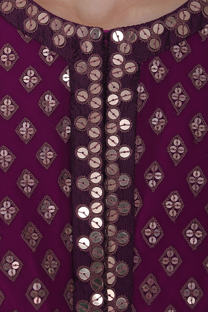 Plum anarkali with embroidered jacket and dupatta available only at Pernia's Pop Up Shop.