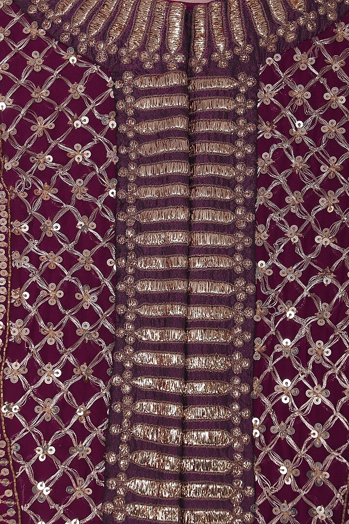 Wine anarkali with embroidered jacket and dupatta available only at Pernia's Pop Up Shop.