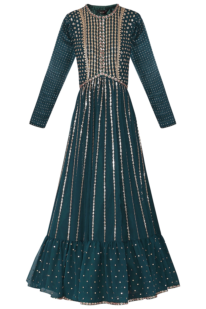 Teal Embroidered Anarkali Gown with Dupatta by Vvani by Vani Vats