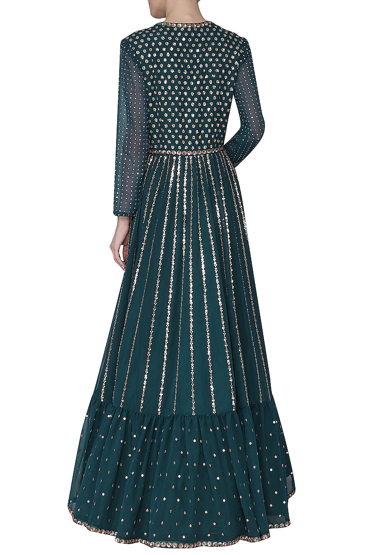 Teal embroidered anarkali gown with dupatta available only at Pernia's Pop Up Shop.
