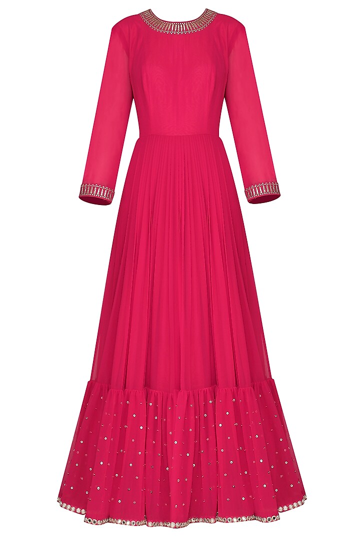 Crimson Red Embroidered Anarkali Gown with Dupatta by Vvani by Vani Vats