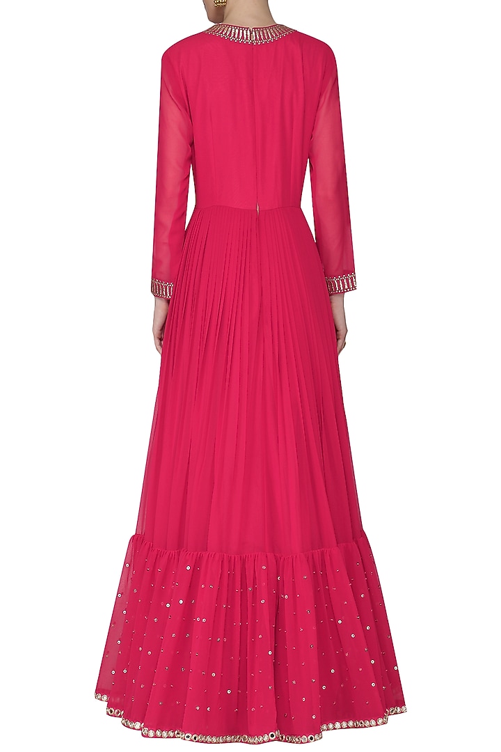Crimson red embroidered anarkali gown with dupatta available only at Pernia's Pop Up Shop.