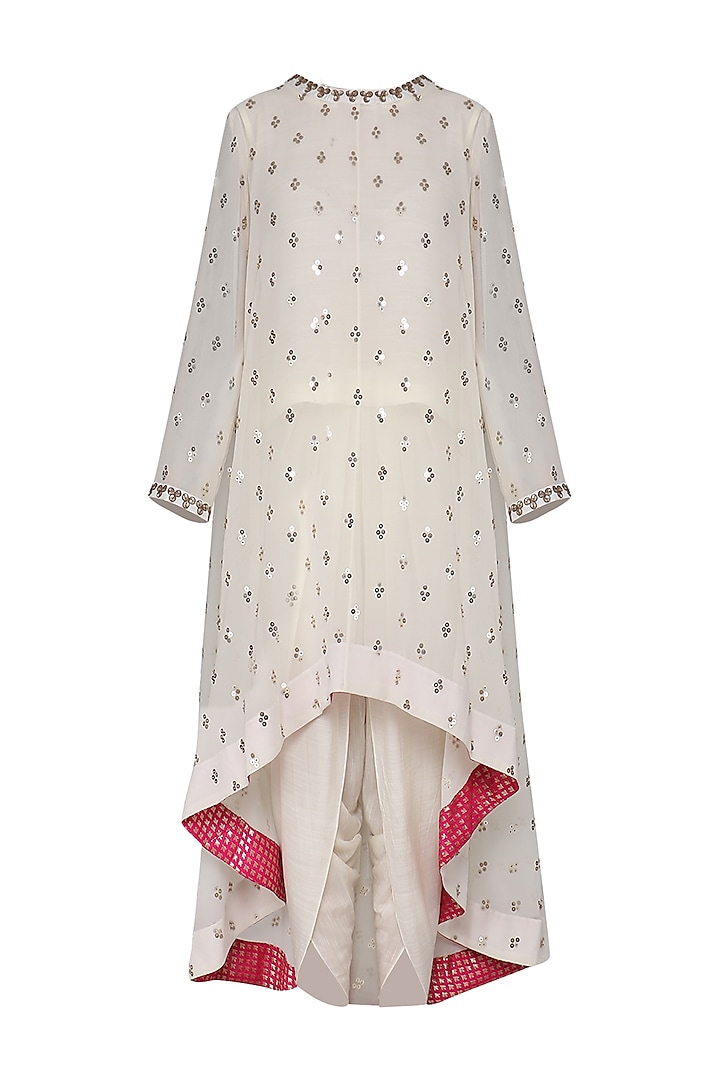 Off White Asymmetrical Embroidered Kurta with Dhoti Pants by Vvani by Vani Vats