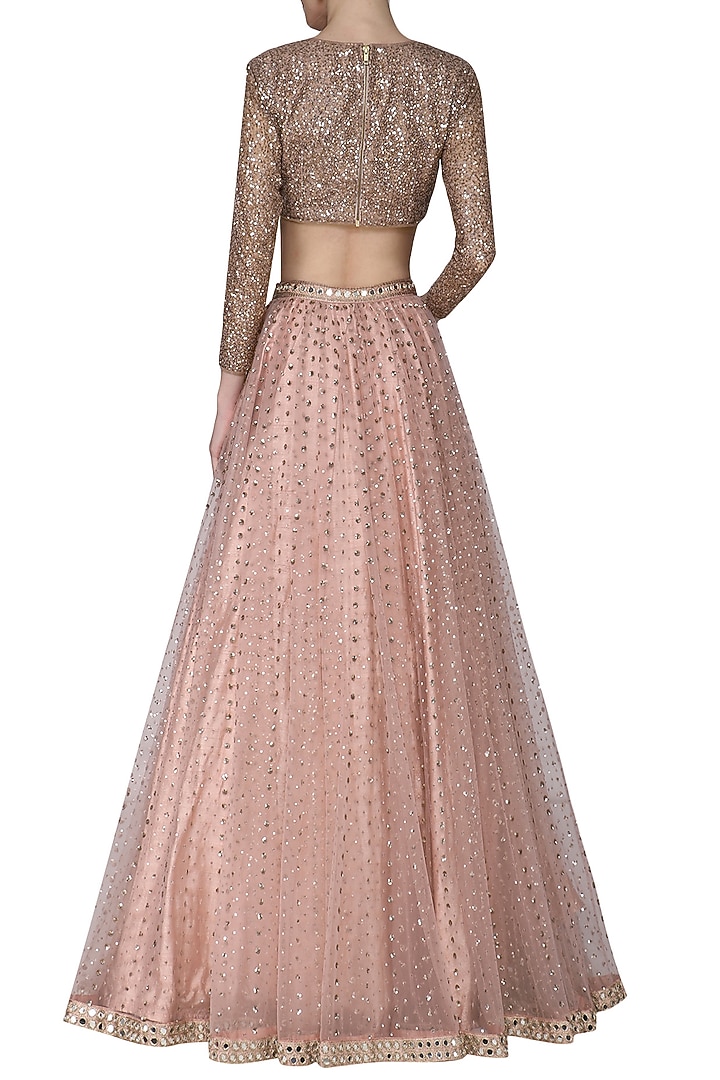 Blush pink and light brown embroidered lehenga set available only at Pernia's Pop Up Shop.