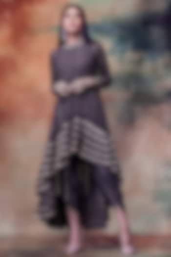 Charcoal Grey Embroidered Kurta With Dhoti Pants by Vvani by Vani Vats