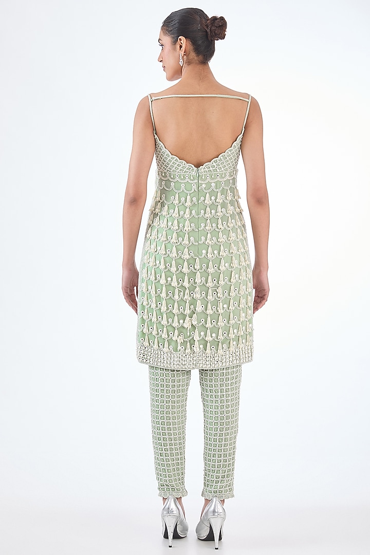 Powder Mint Georgette Hand Embroidered Kurta Set by Vvani by Vani Vats at Pernia's Pop Up Shop