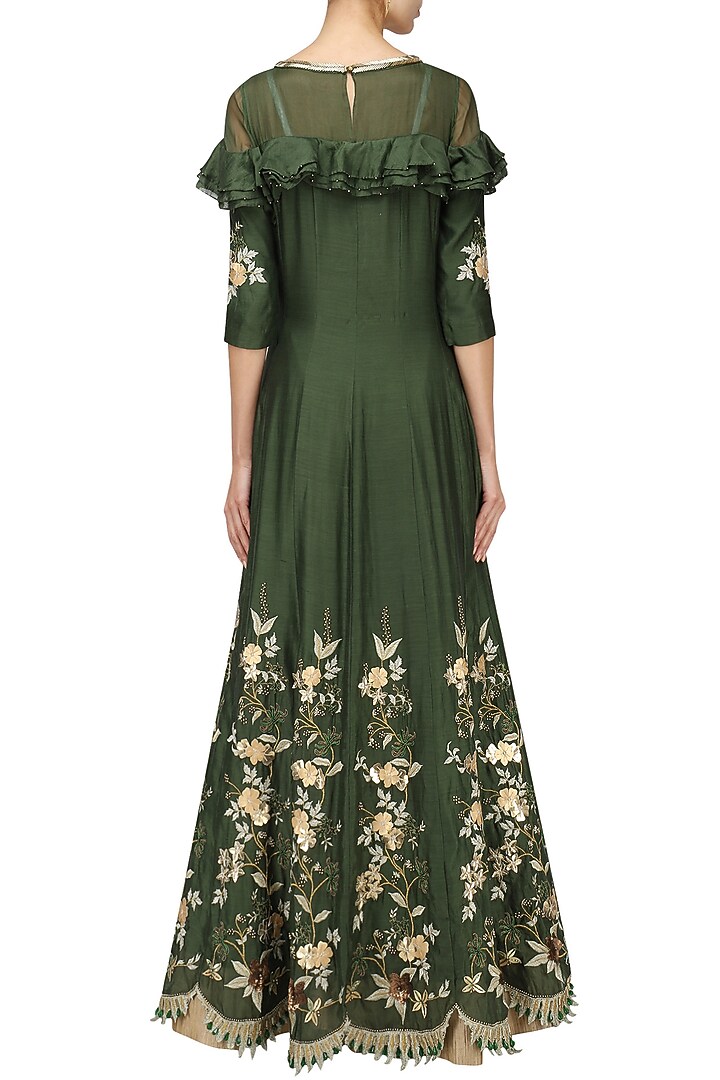 Olive zari-sequins-cutdana embroidered anarkali set available only at Pernia's Pop Up Shop.