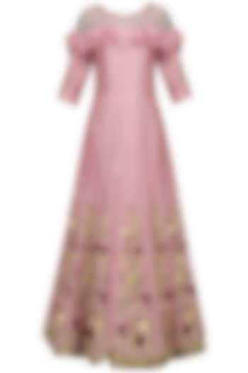 Pink zari-sequins-cutdana embroidered anarkali set available only at Pernia's Pop Up Shop.