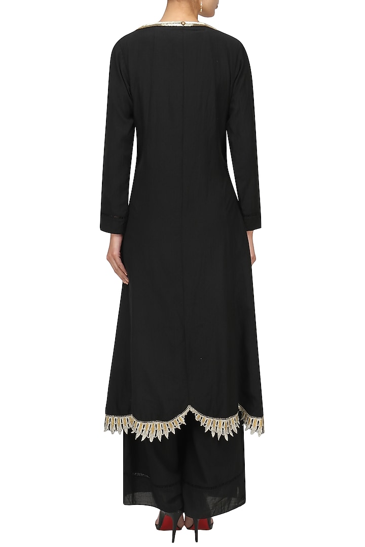 Black crop top and palazzo set with embroidered Jacket available only at Pernia's Pop Up Shop.