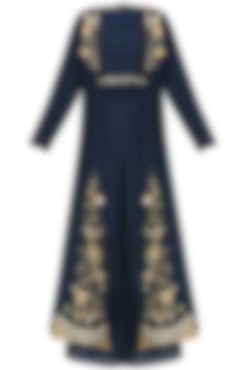 Navy Crop Top and Palazzo Set with Embroidered Jacket by Varsha Wadhwa