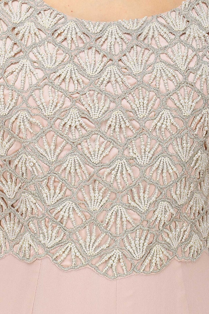 Nude cutwork embroidered saree with embellished blouse available only at Pernia's Pop Up Shop.