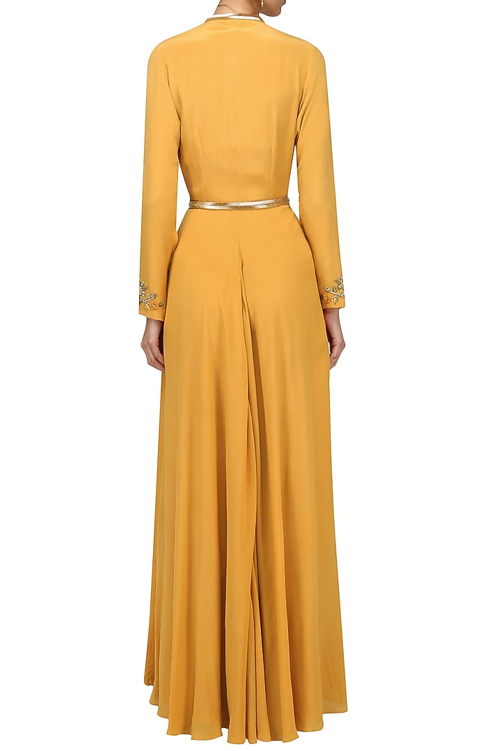 Tan embroidered jacket style gown available only at Pernia's Pop Up Shop.