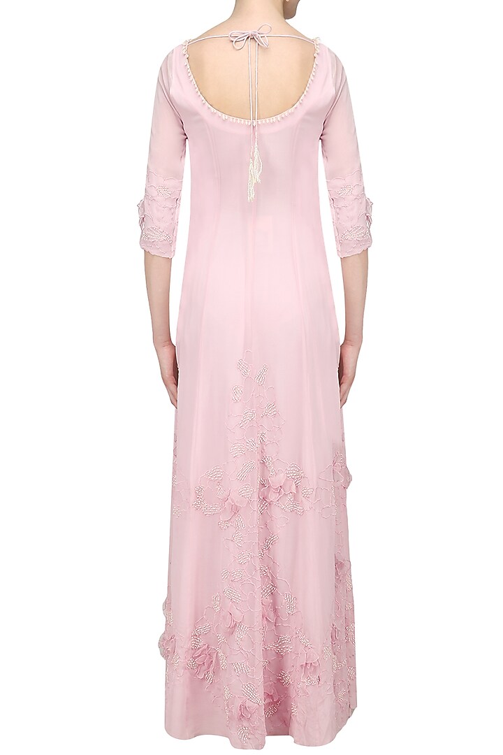 Blush pink floral applique work anarkali set available only at Pernia's Pop Up Shop.