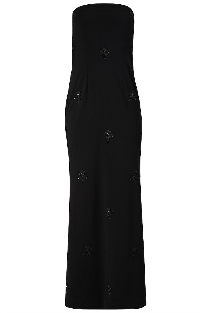 Black off shoulder embroidered gown with sheer cape available only at Pernia's Pop Up Shop.