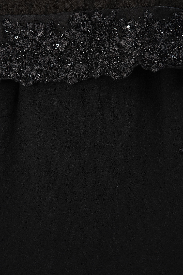 Black off shoulder embroidered gown with sheer cape available only at Pernia's Pop Up Shop.