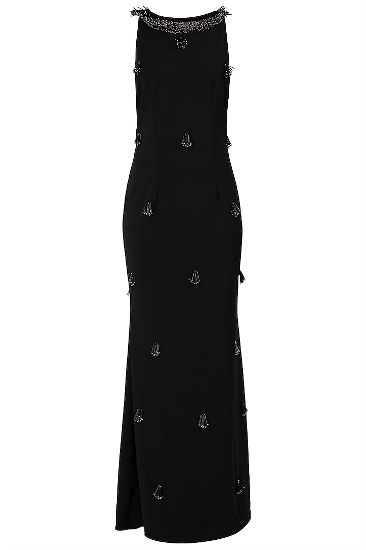 Black Embellished Sleeveless Gown by Varsha Wadhwa