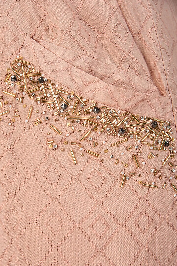 Nude one shoulder embroidered crop top with palazzo pants available only at Pernia's Pop Up Shop.