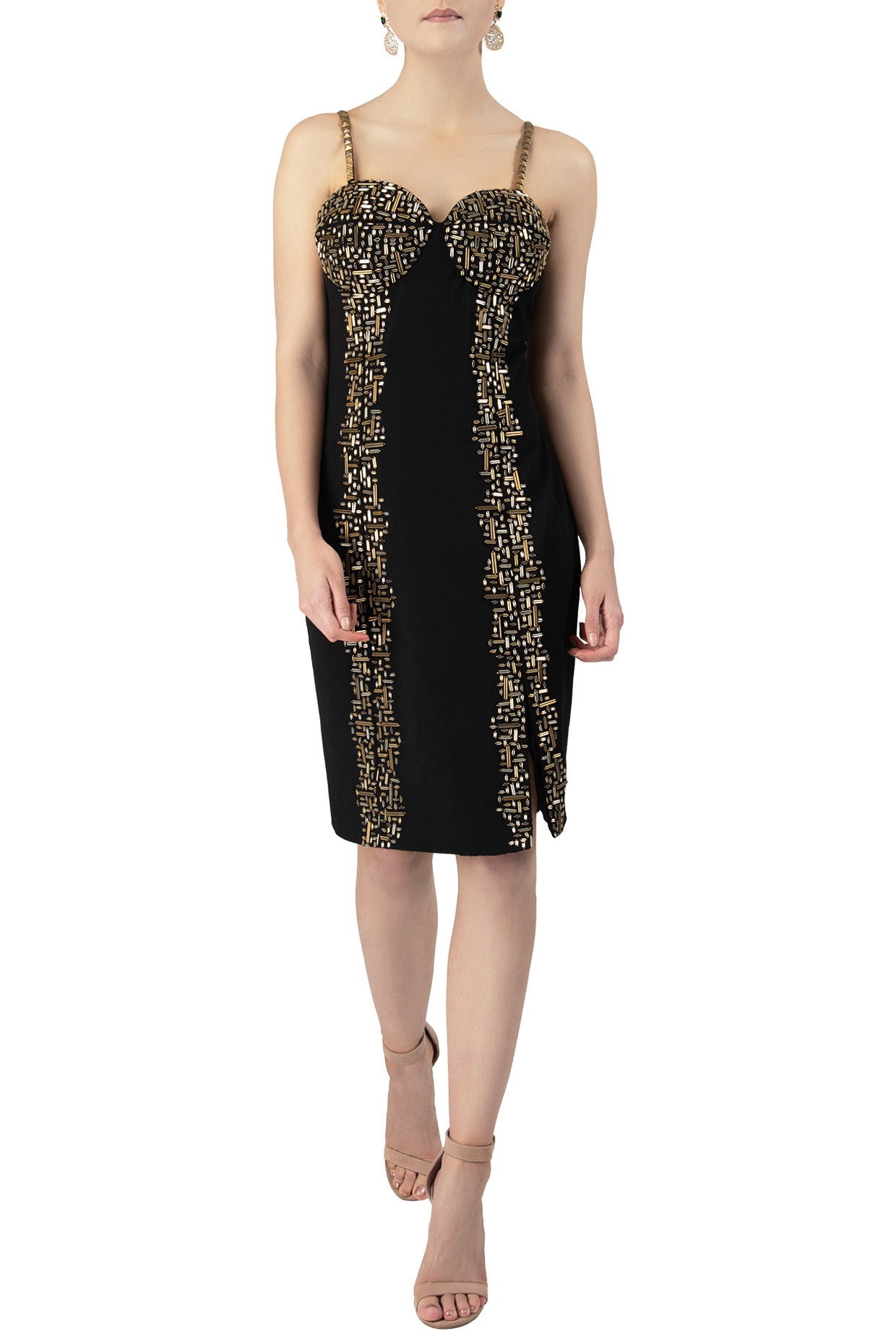 Black embellished bodycon dress online