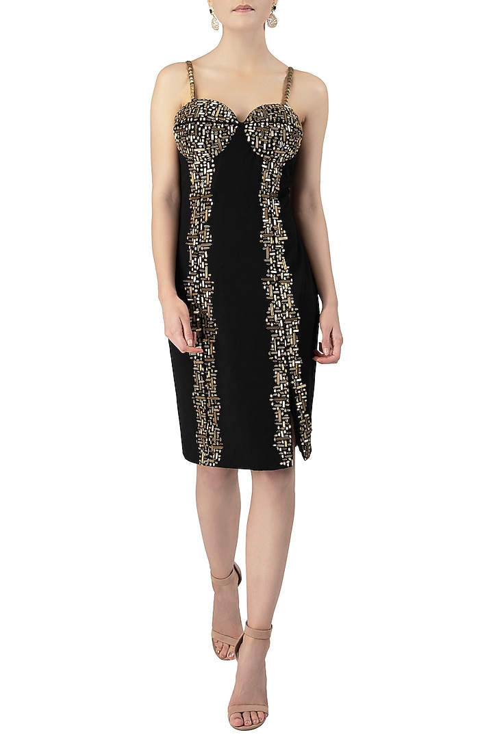 Black embellished bodycon dress available only at Pernia's Pop Up Shop.