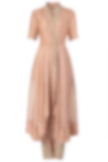 Nude embroidered long kurta set available only at Pernia's Pop Up Shop.