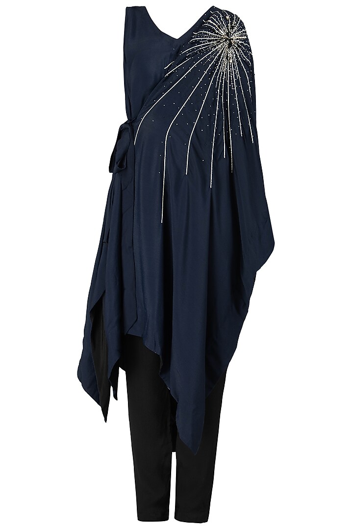 Midnight blue embroidered kaftan tunic available only at Pernia's Pop Up Shop.