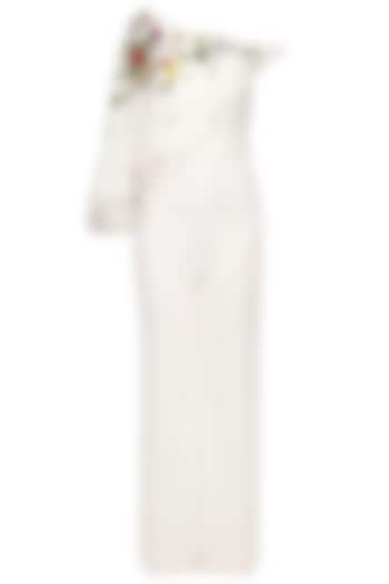 Off White Embroidered Cape Jumpsuit by Varsha Wadhwa