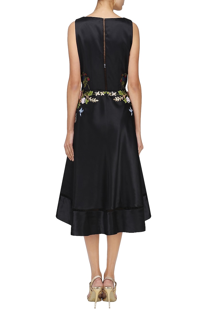 Black flower embroidered midi dress available only at Pernia's Pop Up Shop.