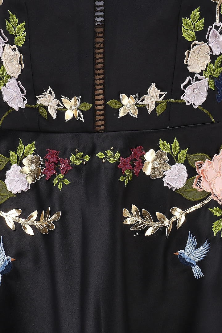 Black flower embroidered midi dress available only at Pernia's Pop Up Shop.