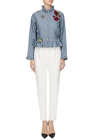 Denim Blue Bugs Jacket by Varsha Wadhwa