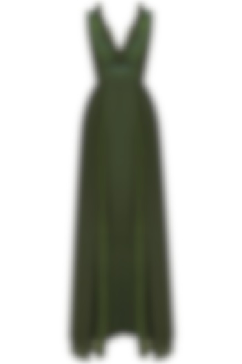 Bottle Green Embroidered Mermaid Gown by Varsha Wadhwa