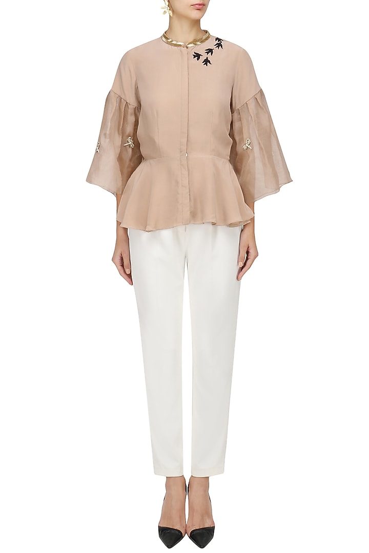 Nude birds and bugle peplum top available only at Pernia's Pop Up Shop.