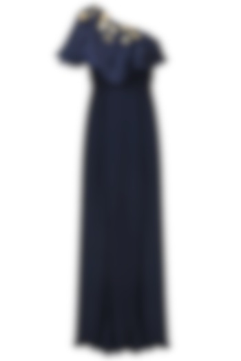 Midnight Blue Bugs Embroidered Cape Gown by Varsha Wadhwa