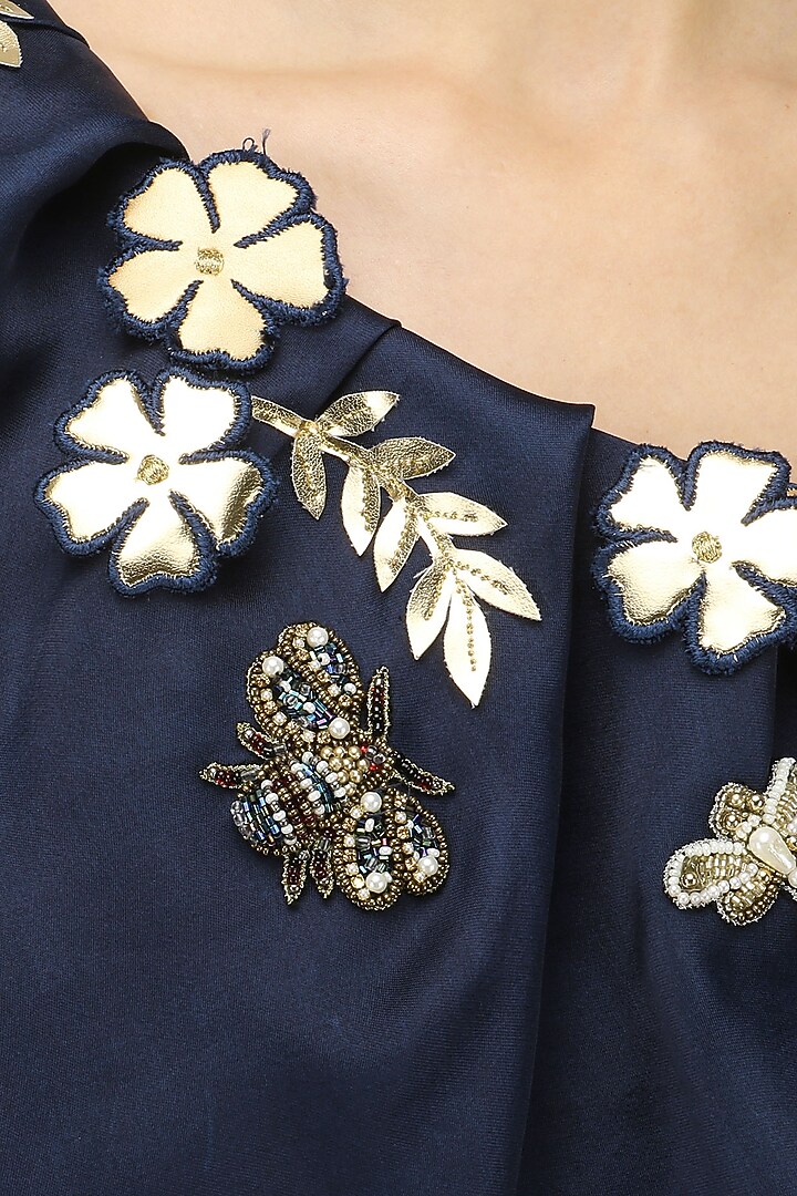 Midnight blue bugs embroidered cape gown available only at Pernia's Pop Up Shop.