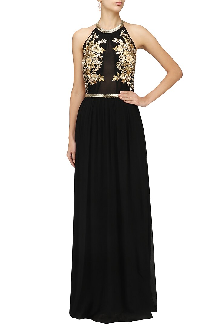 Black embroidered halter neck gown available only at Pernia's Pop Up Shop.