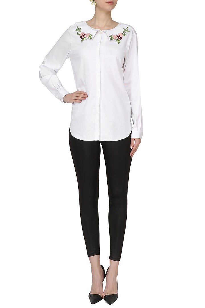 White flowers and leaf shirt available only at Pernia's Pop Up Shop.