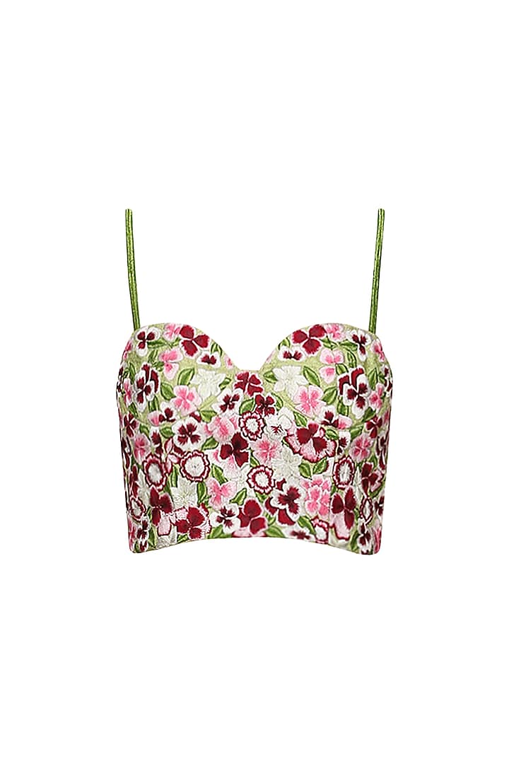 Pink floral embroidered bralatte crop top available only at Pernia's Pop Up Shop.