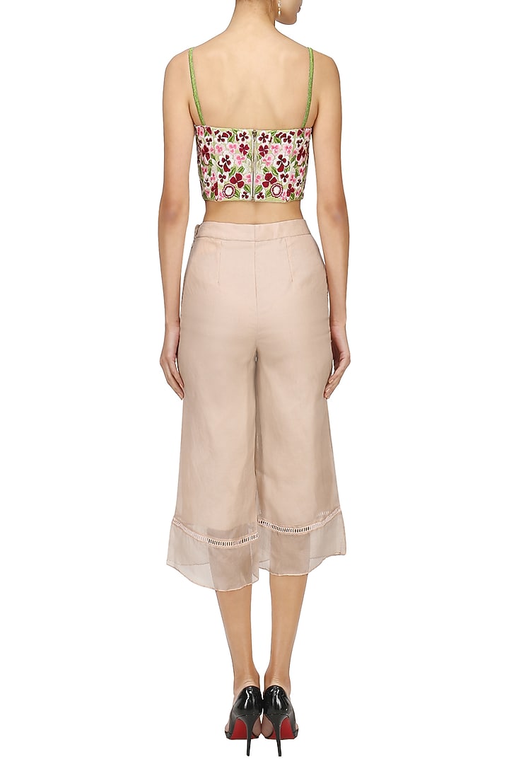 Pink floral embroidered bralatte crop top available only at Pernia's Pop Up Shop.