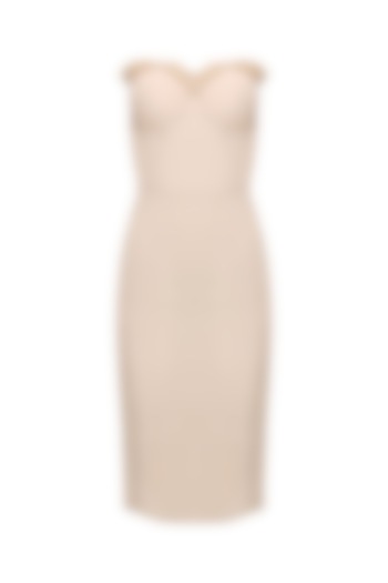 Nude Pearl Highlighted Off Shoulder Bodycon Dress by Varsha Wadhwa