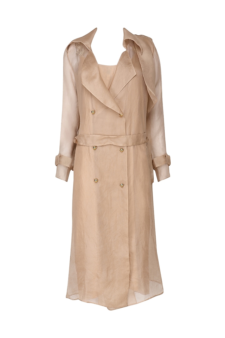 Nude Organza Trench Coat with Nude Slip Dress by Varsha Wadhwa